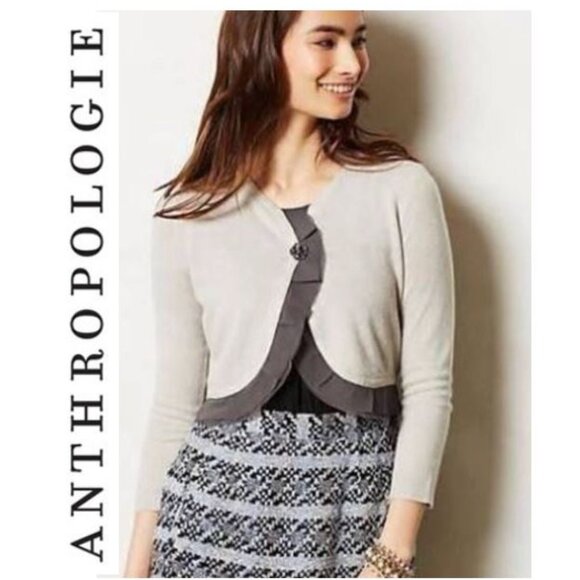 ANTHROPOLOGIE - GUINEVERE, Gray long sleeve open cardigan flattering hem details - Picture 1 of 11